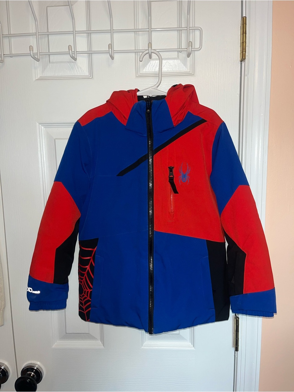 Boys Spyder Colorblock Blue & Red Hooded Winter Jacket